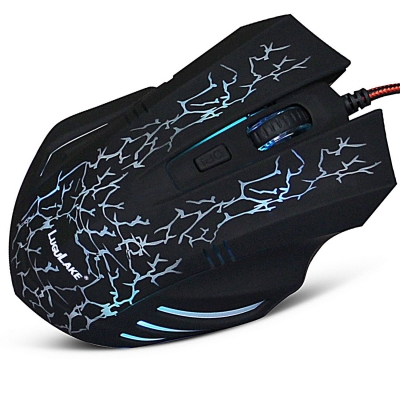 LuguLake Breathing-Air Ergonomic Optical Mouse, 6 Programmable Buttons, Up to 2400 DPI, Wired With Braided-fiber USB Cable